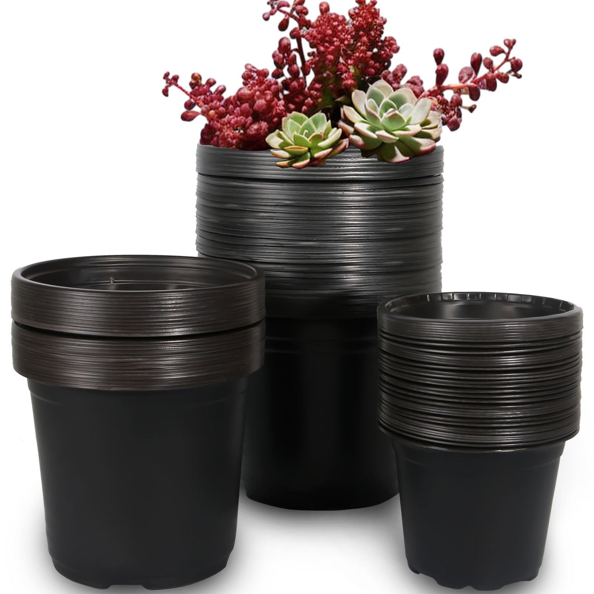 100 Packs 4 5 6 Inch Nursery Pots, Plastic Nursery Pots for Plants with Drainage Holes, Seed Starting Garden Pots of Flower Plant Container for Succulents, Transplanting (100, 4 Inch)