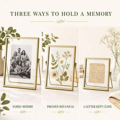 Gold Picture Frames Set of 3 — 4x4 4x6 5x7 Floating Glass Photo Frame Gift