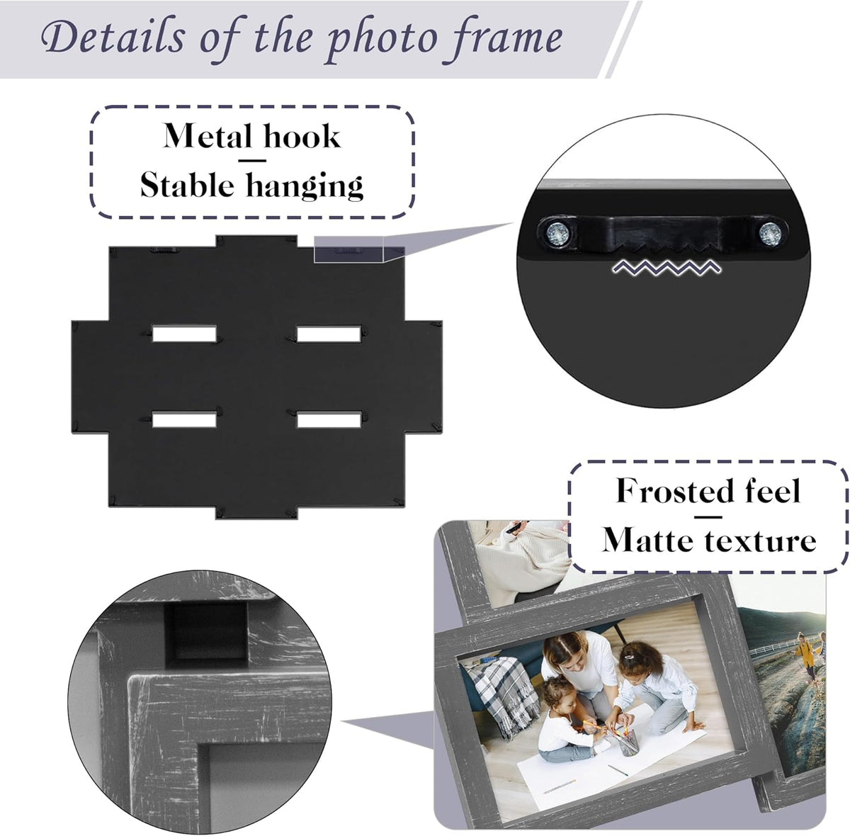 Jerry & Maggie Family Photo Frame 22x17, PVC Picture Frames Collage Wall Decor 9 Opening Wall Hanging For 6x4 Photos 8 Pack, No-Assembly 3D Design Waterproof Memorial Keepsake, Ashes