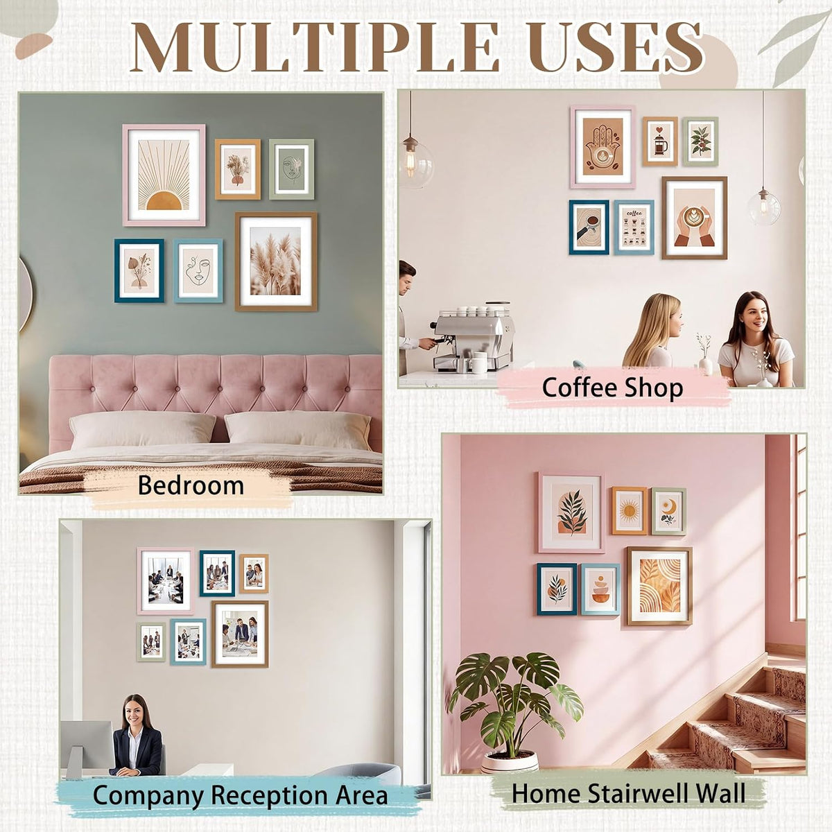 8 x 10, 5 x 7, 4 x 6 Picture Frame Set of 6, Boho Colorful Photo Frames