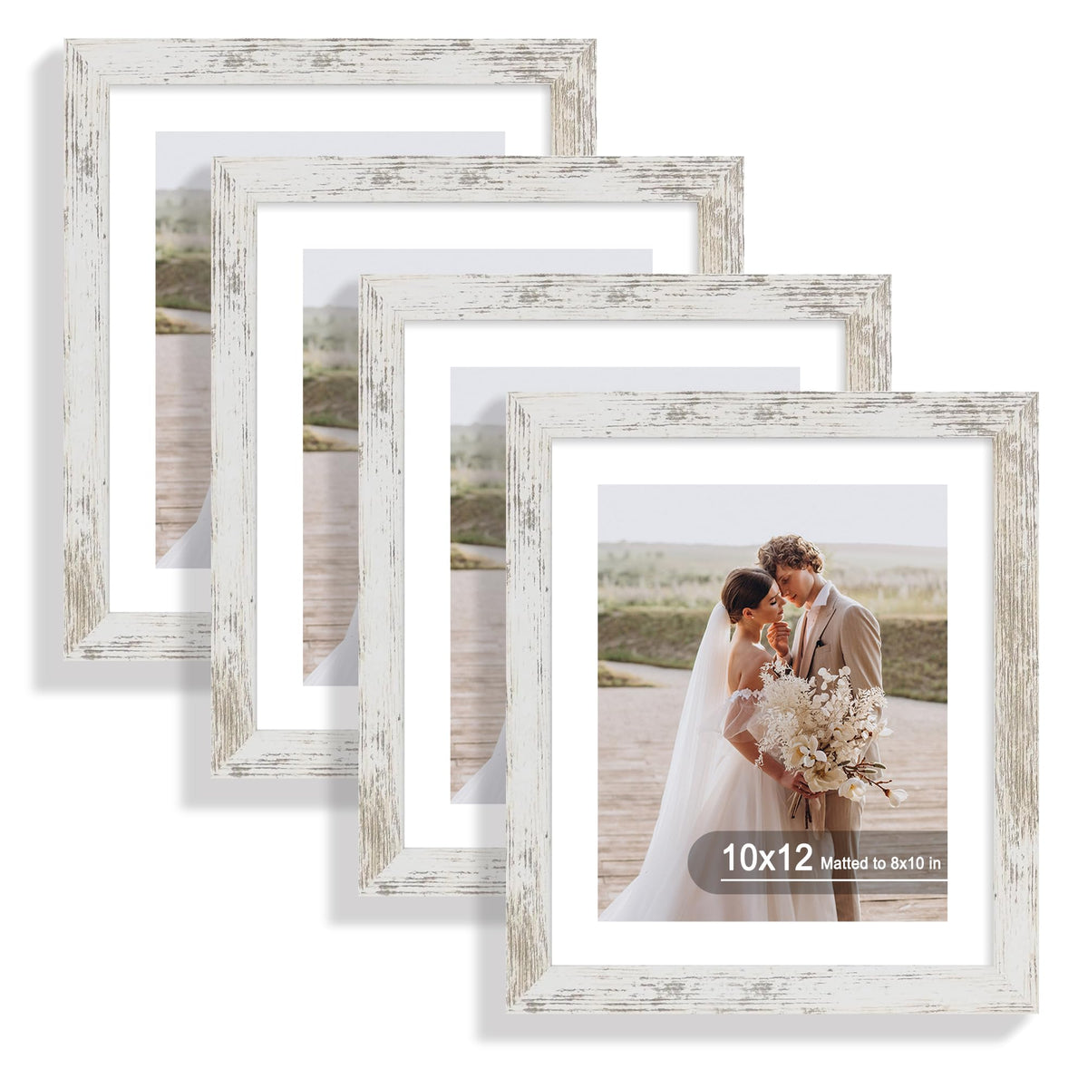 Hongkee 8x10 Picture Frame Set of 4, Real Glass and Wood Frame, 5x7 Mat