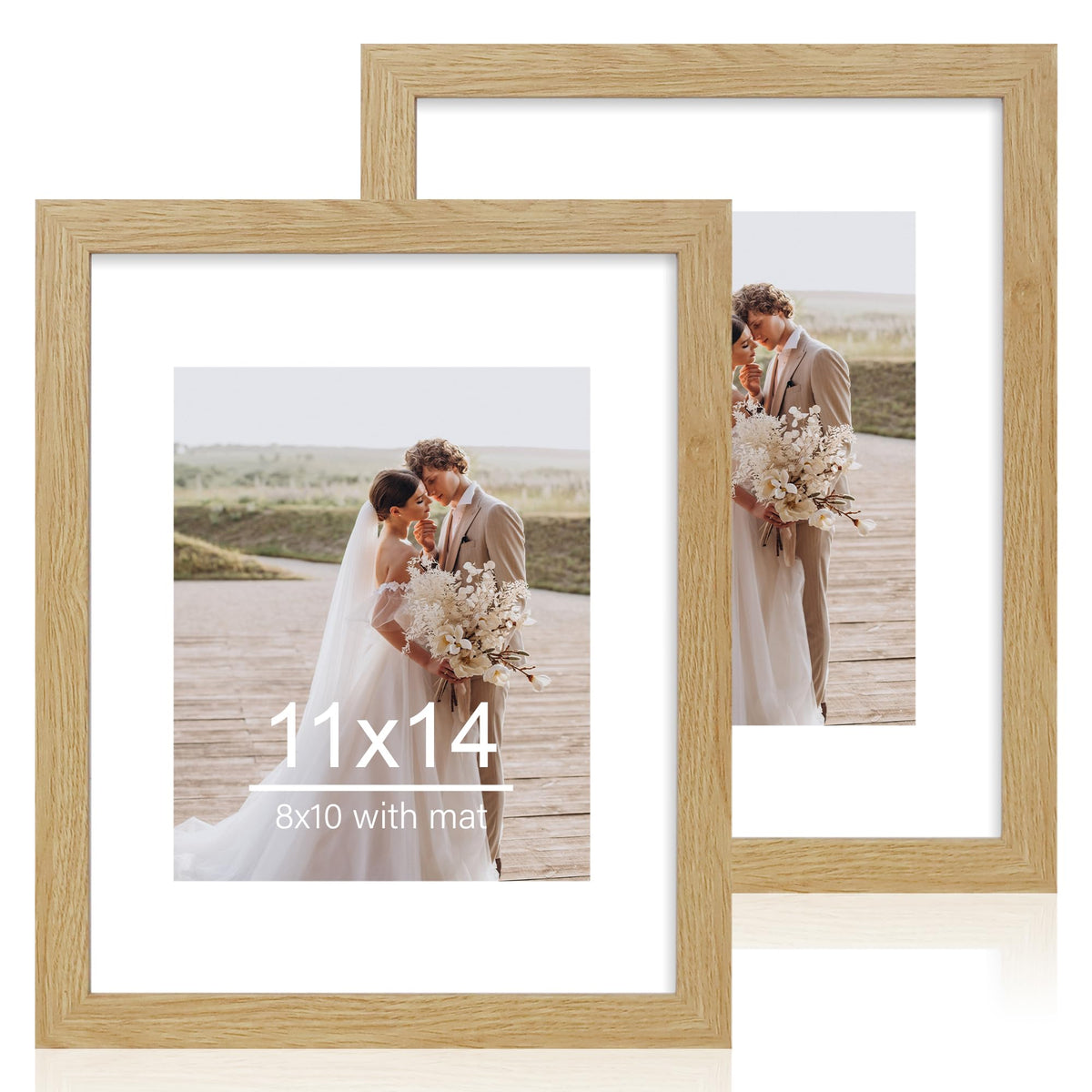 Hongkee 5x7 Picture Frame Set of 2, Real Glass and Wood Frame for Mat 4x6