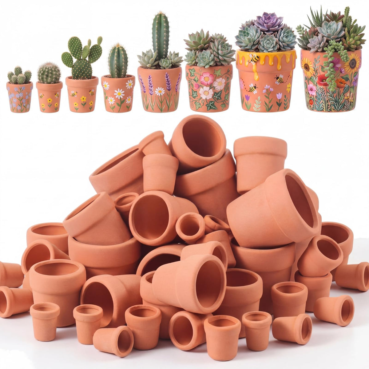 Maxdot 36 Pcs Small Terracotta Pot Tiny Clay Pots Bulk, 1.34 Inch, 6 Style