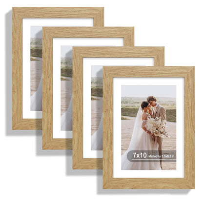 Hongkee 8x10 Picture Frame Set of 4, Real Glass and Wood Frame, 5x7 Mat