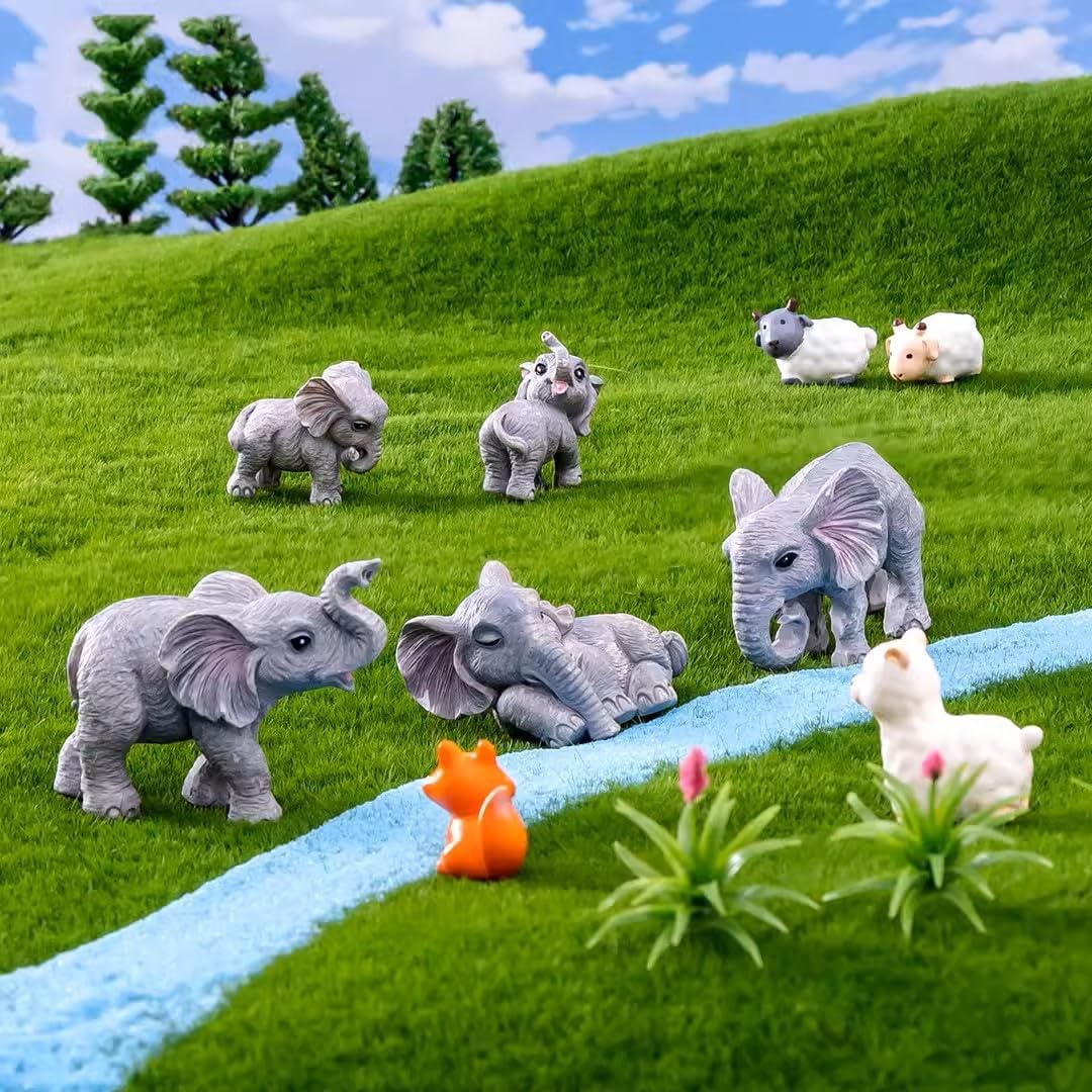8Pcs Realistic Mini Elephant Figurines Small Resin Elephant