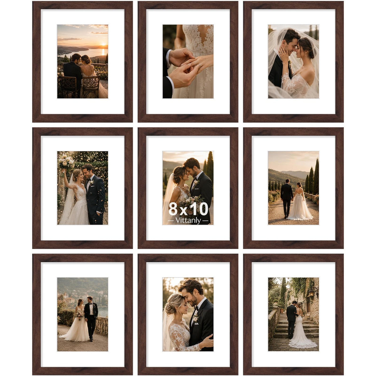 Vittanly 8x10 Picture Frames Set of 9 for Wall or Tabletop Display, Gold