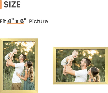 upsimples 4x6 Picture Frame Glass, Thin Border, Gold Photo Frames, 3 Pack