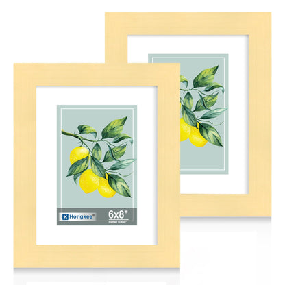 Hongkee 5x7 Picture Frame Set of 2, Real Glass and Wood Frame for Mat 4x6