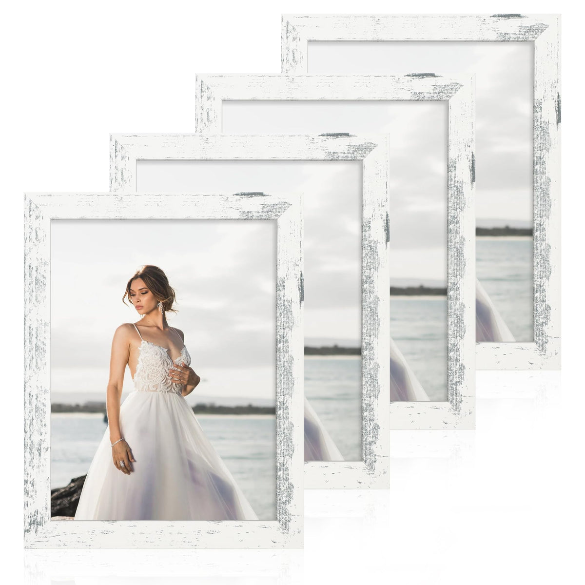 iRahmen 8x10 Picture Frame Set of 4, High Definition Real Glass Rustic Brown Frame, 8 x 10 Wood Photo Frames for Desktop Display and Wall Mounting