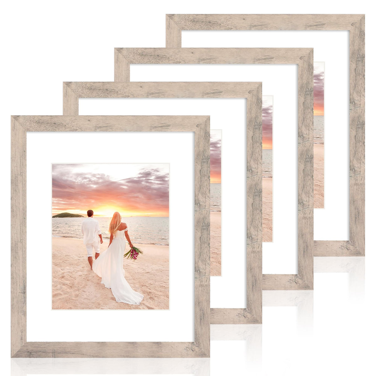 iRahmen 8x10 Picture Frame Set of 4, High Definition Real Glass Rustic Brown Frame, 8 x 10 Wood Photo Frames for Desktop Display and Wall Mounting