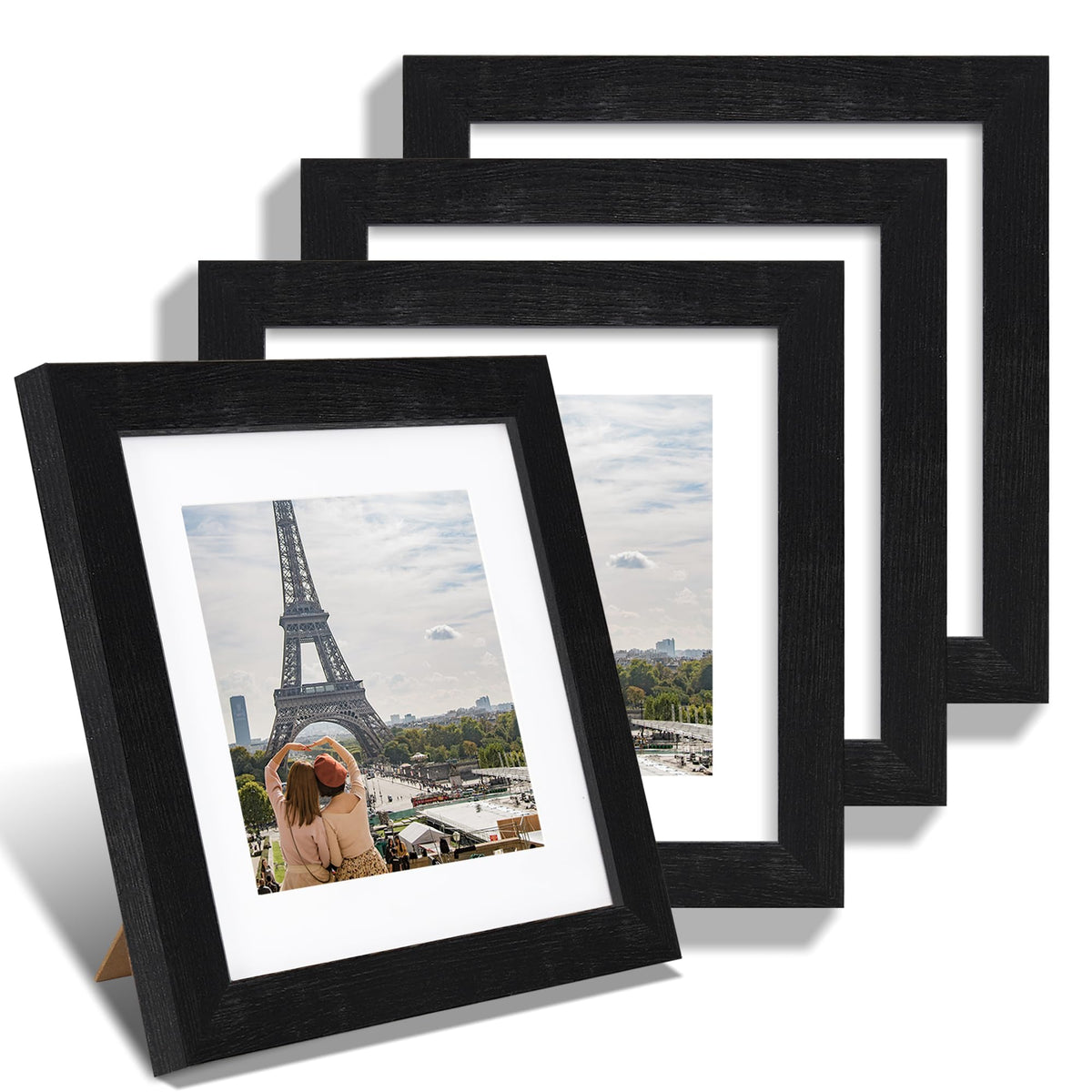 Hongkee 8x10 Picture Frame Set of 4, Real Glass and Wood Frame, 5x7 Mat