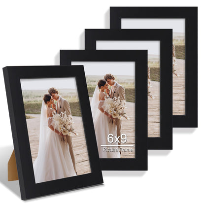 Hongkee 8x10 Picture Frame Set of 4, Real Glass and Wood Frame, 5x7 Mat
