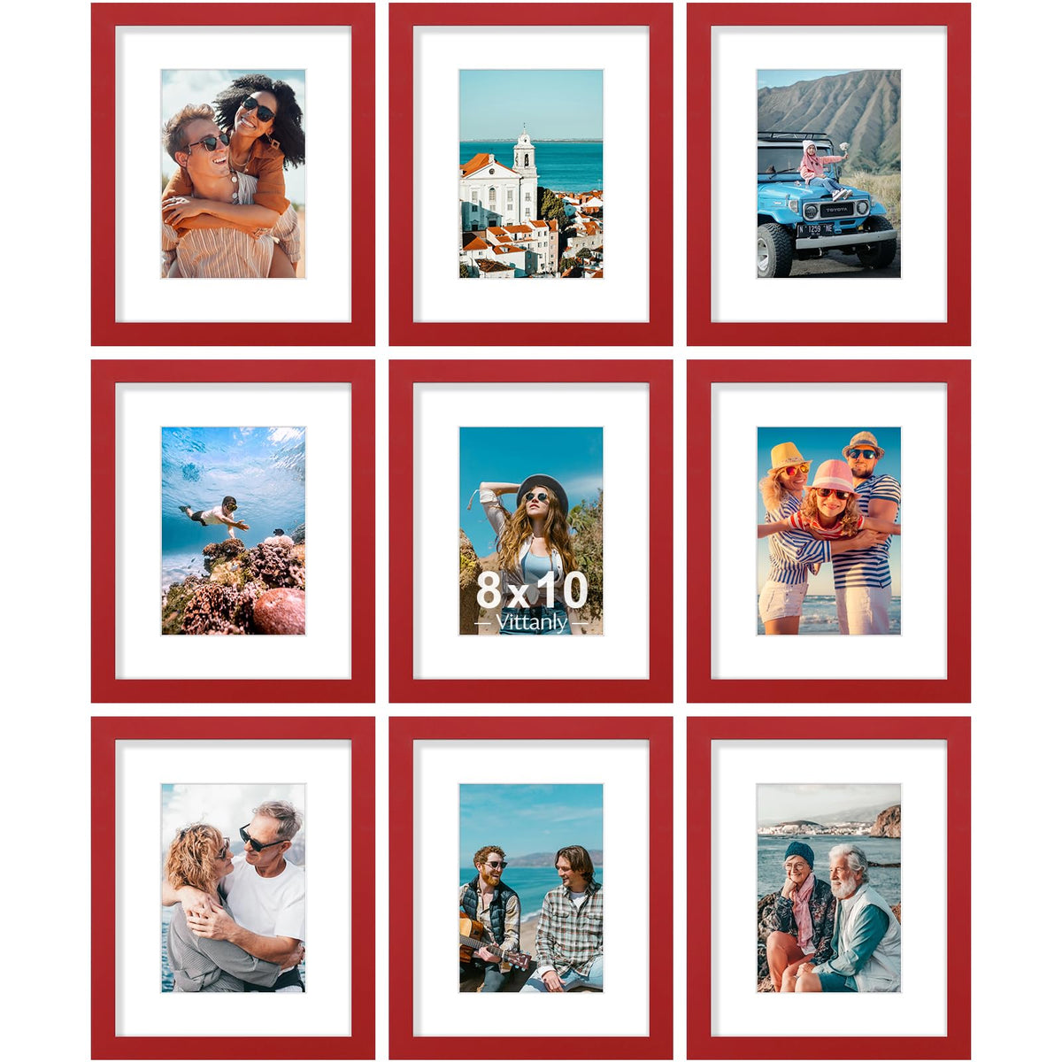 Vittanly 8x10 Picture Frames Set of 9 for Wall or Tabletop Display, Gold
