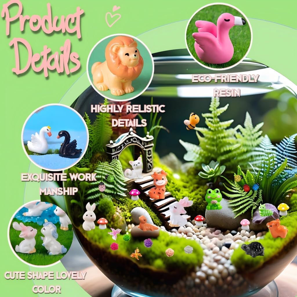 70pcs Mini Tiny Resin Animals for Fairy Garden Decor, Collectible, to Hide, Miniature Landscape, Dollhouse Accessories, Crafts Projects, Easter Scatter, DIY Terrarium(70 Styles)