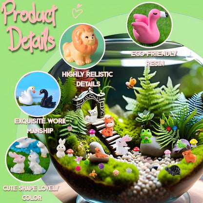 70pcs Mini Tiny Resin Animals for Fairy Garden Decor, Collectible, to Hide, Miniature Landscape, Dollhouse Accessories, Crafts Projects, Easter Scatter, DIY Terrarium(70 Styles)