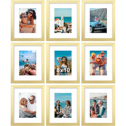 Vittanly 8x10 Picture Frames Set of 9 for Wall or Tabletop Display, Gold