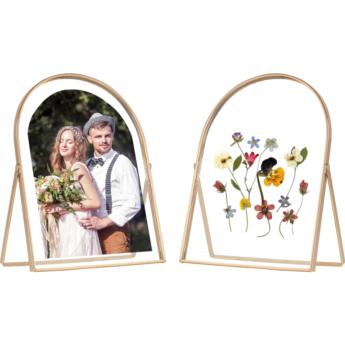 Gold 8x10'' Floating Frame Set of 2,For Photo Sizes( 5x7'',6x8'',7x9''),Beautiful Metal Beaded Edge Frames Adjustable Tabletop/Shelf Photo Frame,Classy Gift Choice for Wedding