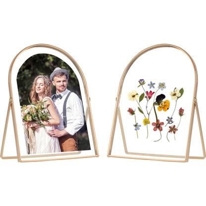 Gold 8x10'' Floating Frame Set of 2,For Photo Sizes( 5x7'',6x8'',7x9''),Beautiful Metal Beaded Edge Frames Adjustable Tabletop/Shelf Photo Frame,Classy Gift Choice for Wedding