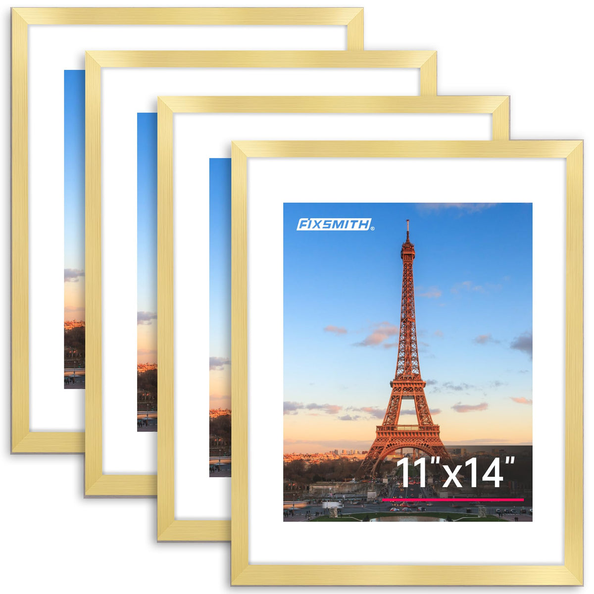 FIXSMITH 5x7 Picture Frame Bulk-4 Pack, Gold Picture Frames Collage Wall Decor, Wall & Tabletop Picture Frames, Photo Frame with HD Plexiglass, Display Pictures 4x6 with Mat or 5x7 Without Mat