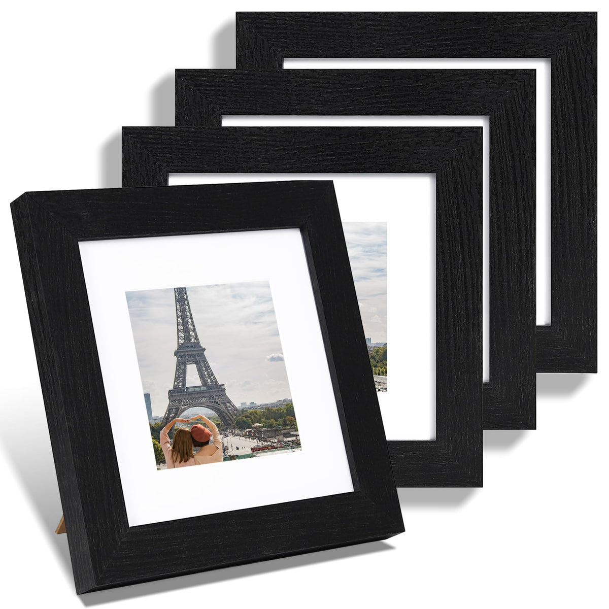 Hongkee 8x10 Picture Frame Set of 4, Real Glass and Wood Frame, 5x7 Mat