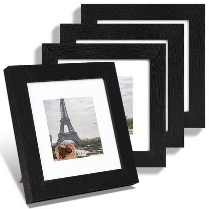 Hongkee 8x10 Picture Frame Set of 4, Real Glass and Wood Frame, 5x7 Mat