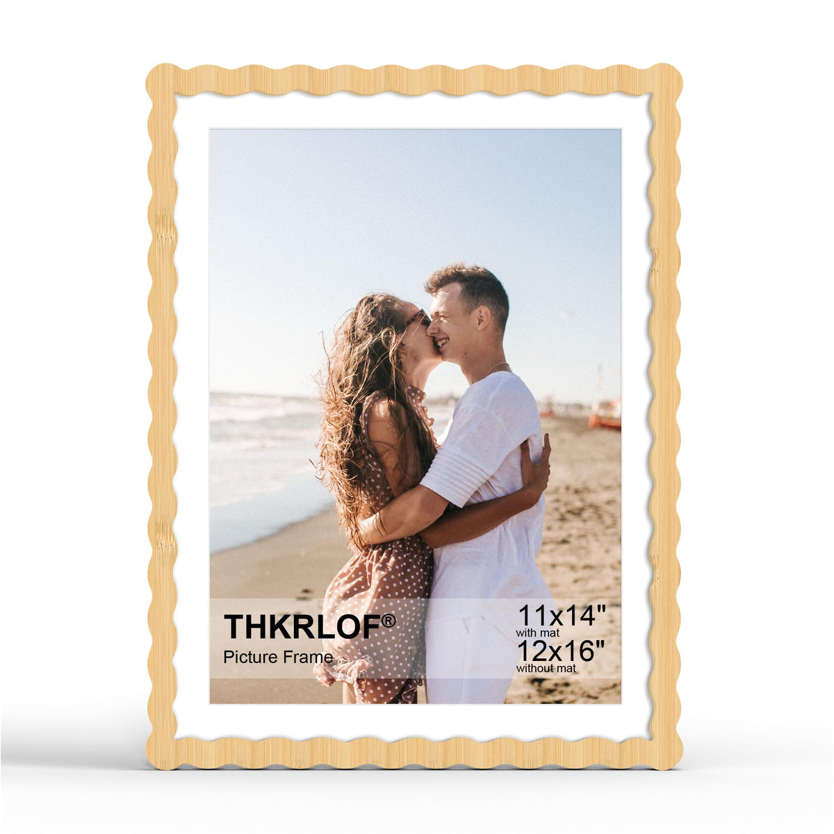 4x6 Picture Frame with Mat for 3.5x5, Wavy Edge Wooden Real Glass Photo Frame for Tabletop and Wall Hanging, Green, 1 Pack