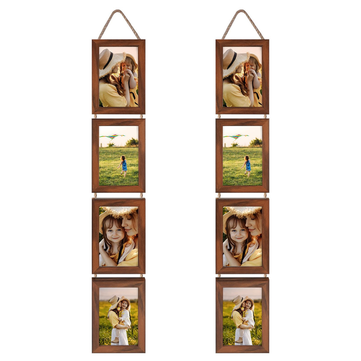 Lavezee 4x6 Hanging Collage Picture Frames Set of 2, 8 Opening Vertical Frame Made to Display 4 by 6 Inch Photo for Wall Decor, Distressed White