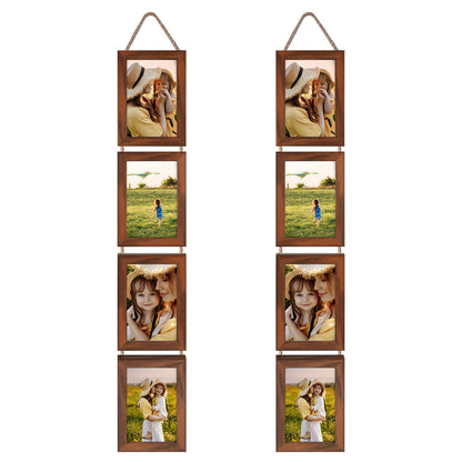 Lavezee 4x6 Hanging Collage Picture Frames Set of 2, 8 Opening Vertical Frame Made to Display 4 by 6 Inch Photo for Wall Decor, Distressed White