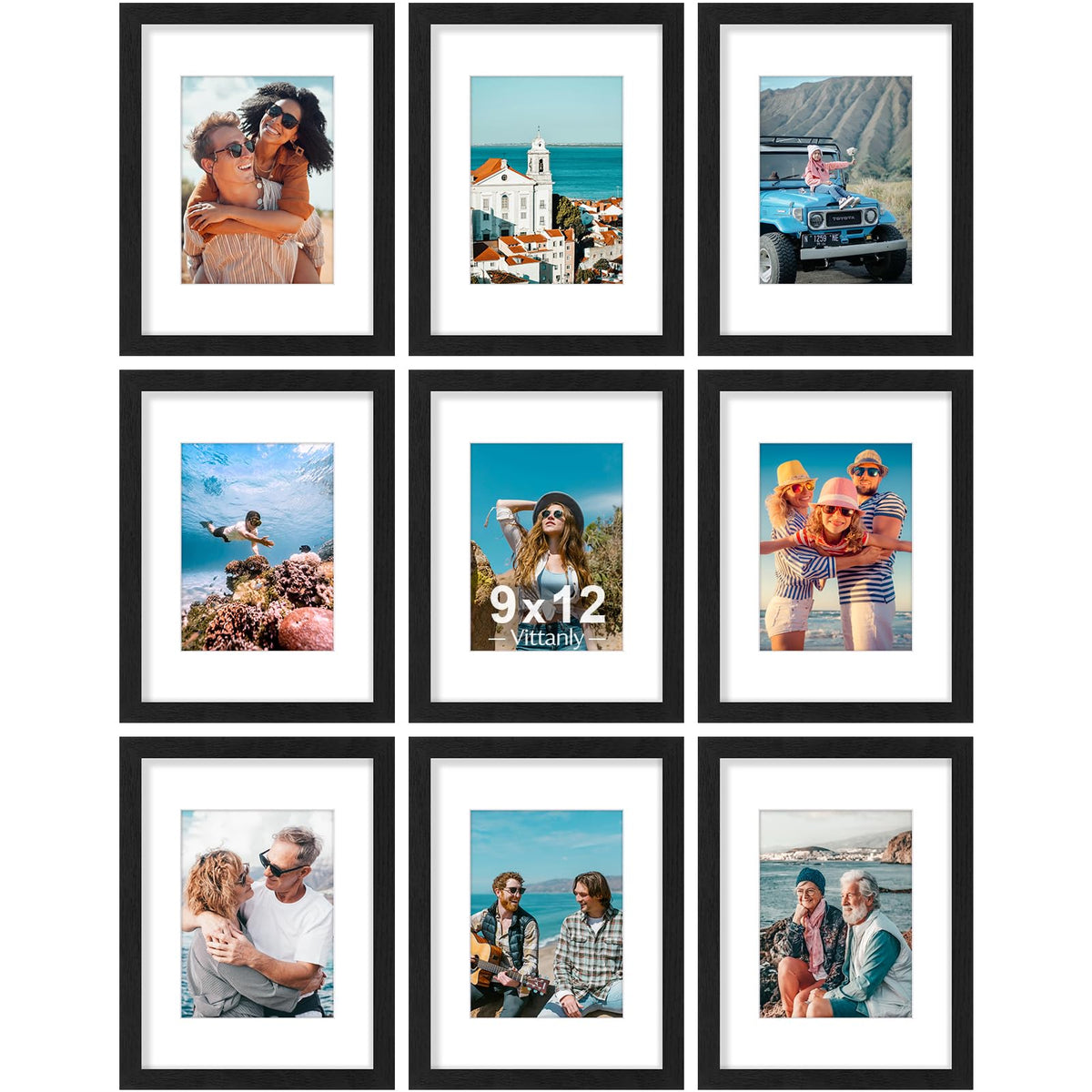 Vittanly 8x10 Picture Frames Set of 9 for Wall or Tabletop Display, Gold