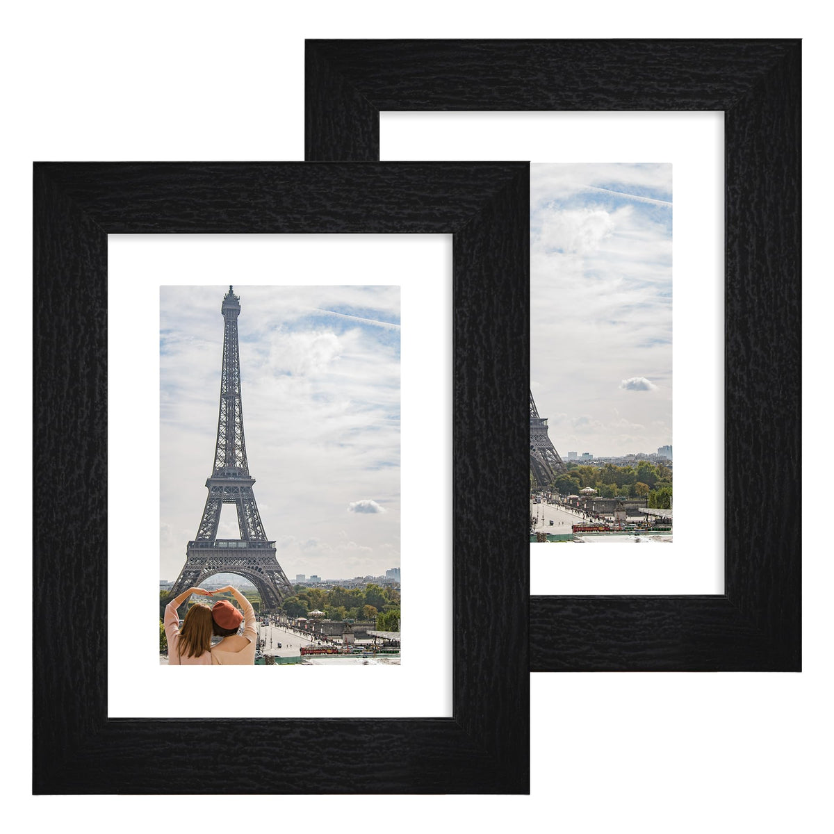 Hongkee 5x7 Picture Frame Set of 2, Real Glass and Wood Frame for Mat 4x6
