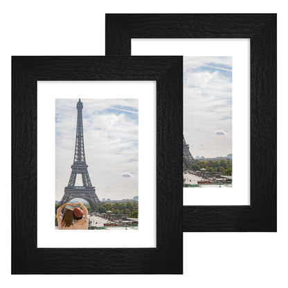 Hongkee 5x7 Picture Frame Set of 2, Real Glass and Wood Frame for Mat 4x6