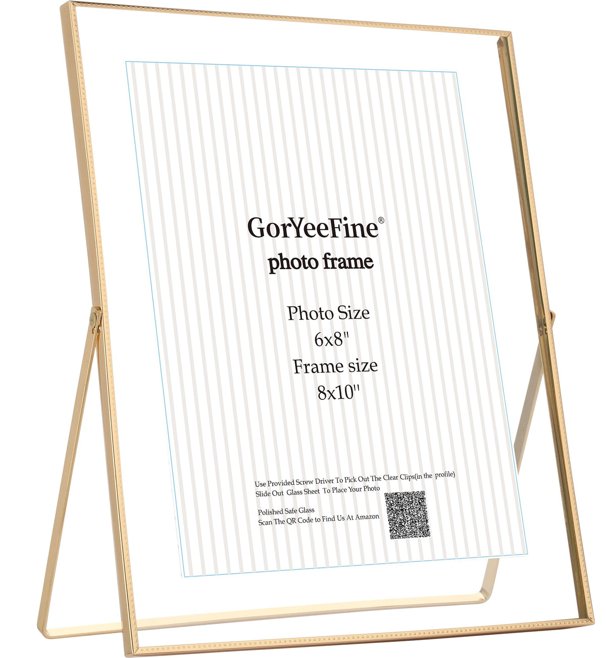 Gold 8x10'' Floating Frame Set of 2,For Photo Sizes( 5x7'',6x8'',7x9''),Beautiful Metal Beaded Edge Frames Adjustable Tabletop/Shelf Photo Frame,Classy Gift Choice for Wedding