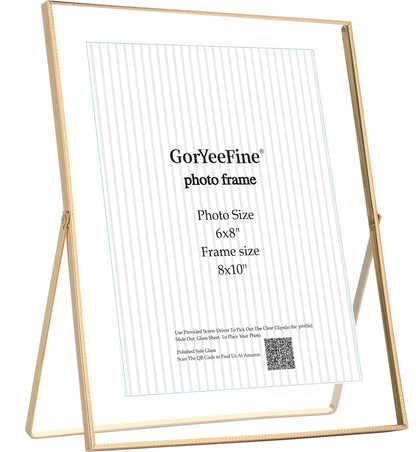 Gold 8x10'' Floating Frame Set of 2,For Photo Sizes( 5x7'',6x8'',7x9''),Beautiful Metal Beaded Edge Frames Adjustable Tabletop/Shelf Photo Frame,Classy Gift Choice for Wedding