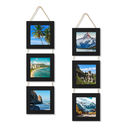 4x6 Collage Picture Frames Set of 2, Rustic Wooden Real Glass Vertical Hanging 3 Opening 4 by 6 Photo Frame, Rustic Brown