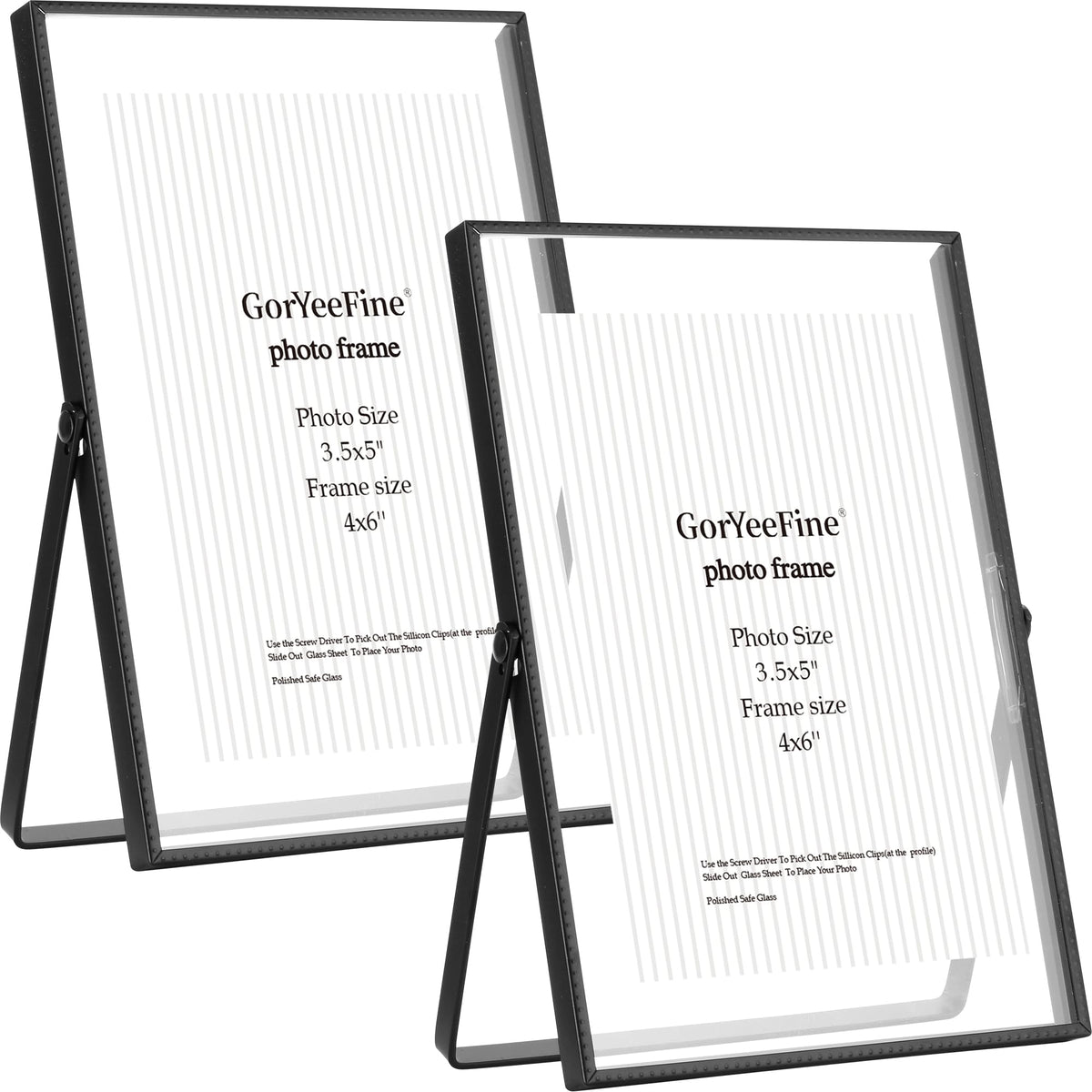 Gold 8x10'' Floating Frame Set of 2,For Photo Sizes( 5x7'',6x8'',7x9''),Beautiful Metal Beaded Edge Frames Adjustable Tabletop/Shelf Photo Frame,Classy Gift Choice for Wedding