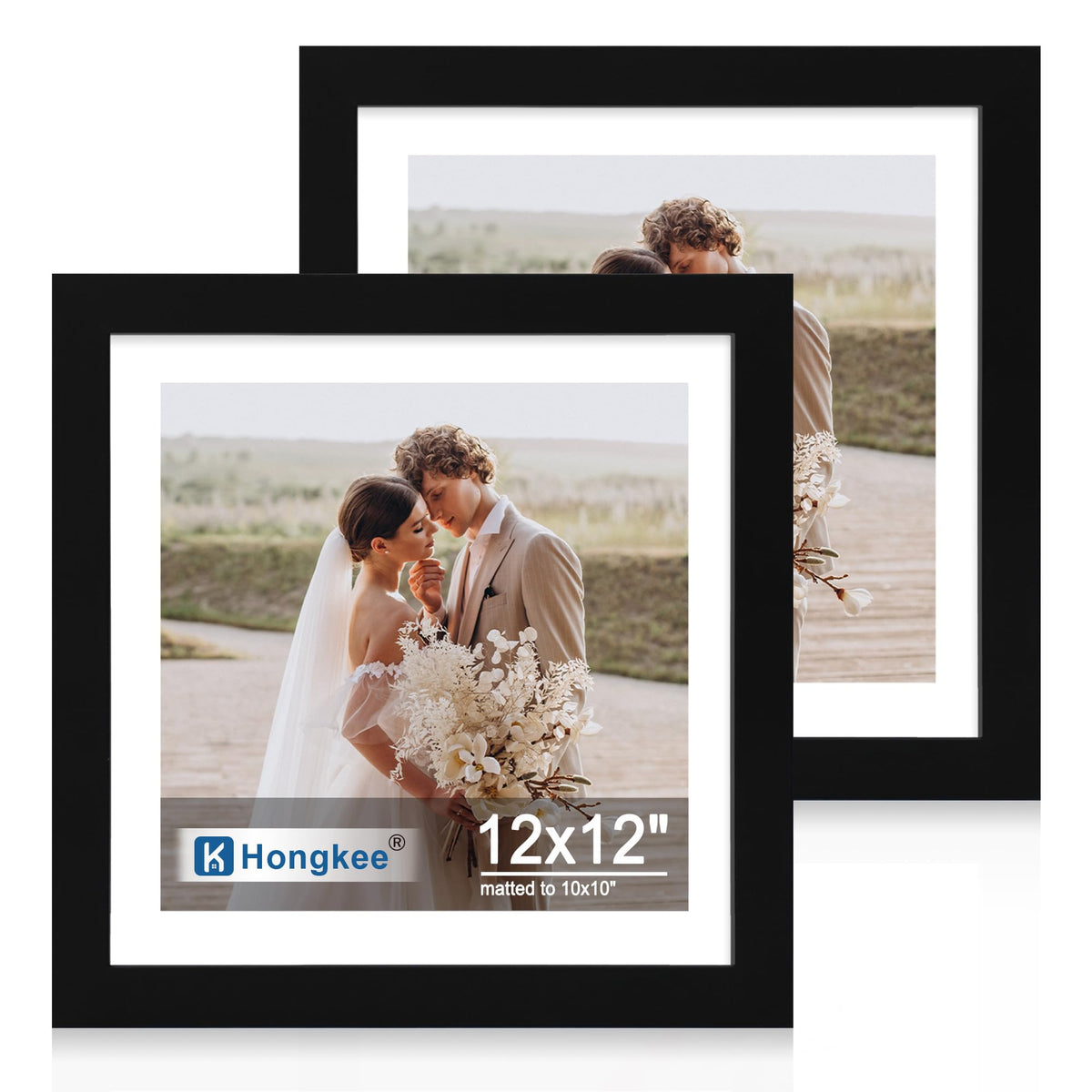 Hongkee 5x7 Picture Frame Set of 2, Real Glass and Wood Frame for Mat 4x6