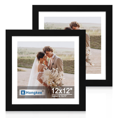 Hongkee 5x7 Picture Frame Set of 2, Real Glass and Wood Frame for Mat 4x6