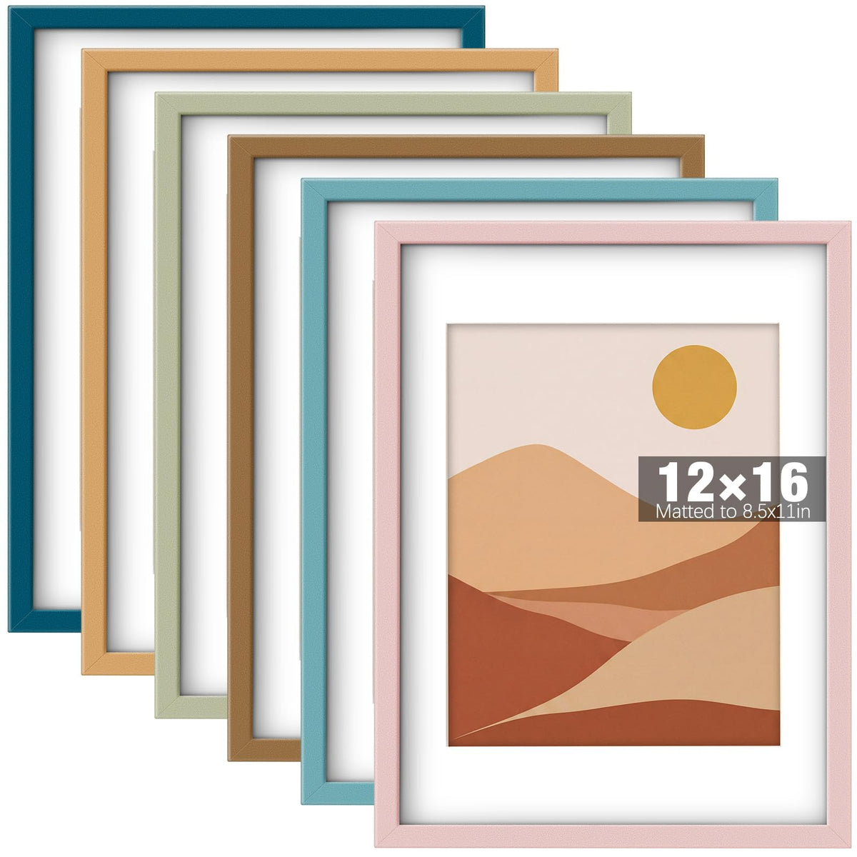 8 x 10, 5 x 7, 4 x 6 Picture Frame Set of 6, Boho Colorful Photo Frames
