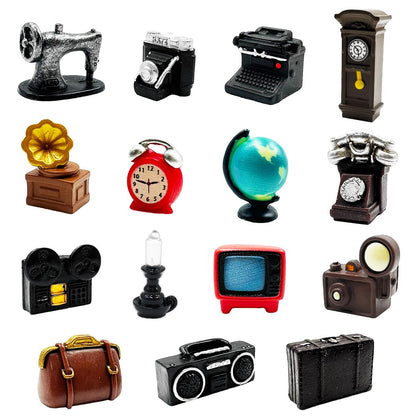 Suartus Miniature Home Appliances Retro Furniture - 13Pcs 1inch Mini Simulated Resin Camera Telephone TV Figurines Models Ornaments for DIY Diorama Micro Landscape Craft Accessories Decor