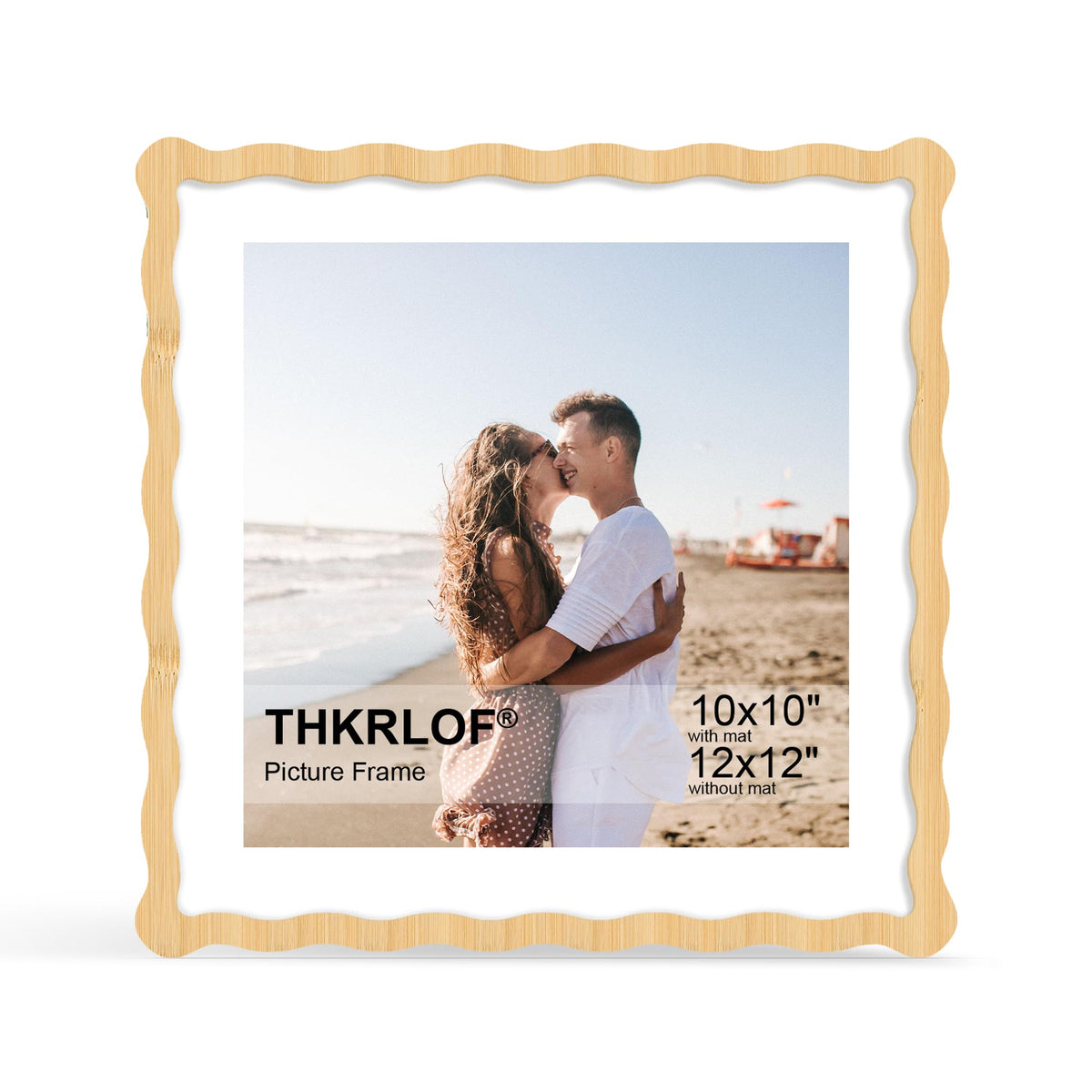 4x6 Picture Frame with Mat for 3.5x5, Wavy Edge Wooden Real Glass Photo Frame for Tabletop and Wall Hanging, Green, 1 Pack