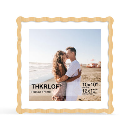 4x6 Picture Frame with Mat for 3.5x5, Wavy Edge Wooden Real Glass Photo Frame for Tabletop and Wall Hanging, Green, 1 Pack