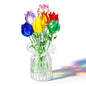 8 Pcs Mini Glass Flowers with Vase Set Small Crystal Bouquet