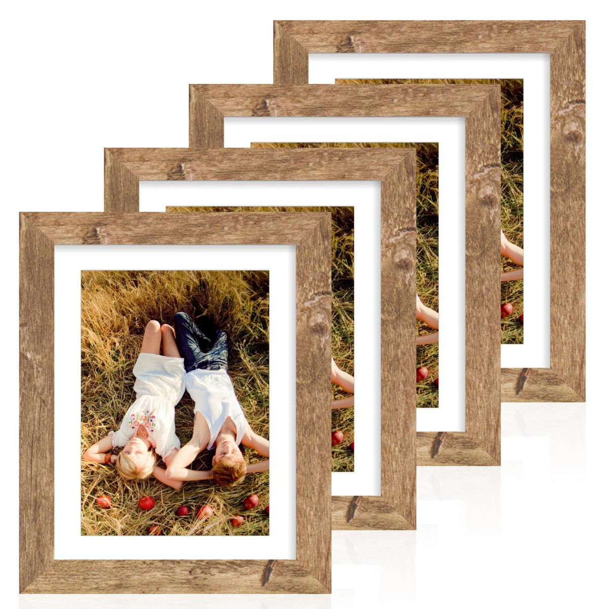 iRahmen 8x10 Picture Frame Set of 4, High Definition Real Glass Rustic Brown Frame, 8 x 10 Wood Photo Frames for Desktop Display and Wall Mounting