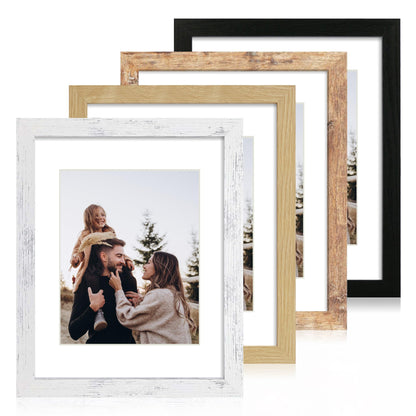 iRahmen 8x10 Picture Frame Set of 4, High Definition Real Glass Rustic Brown Frame, 8 x 10 Wood Photo Frames for Desktop Display and Wall Mounting