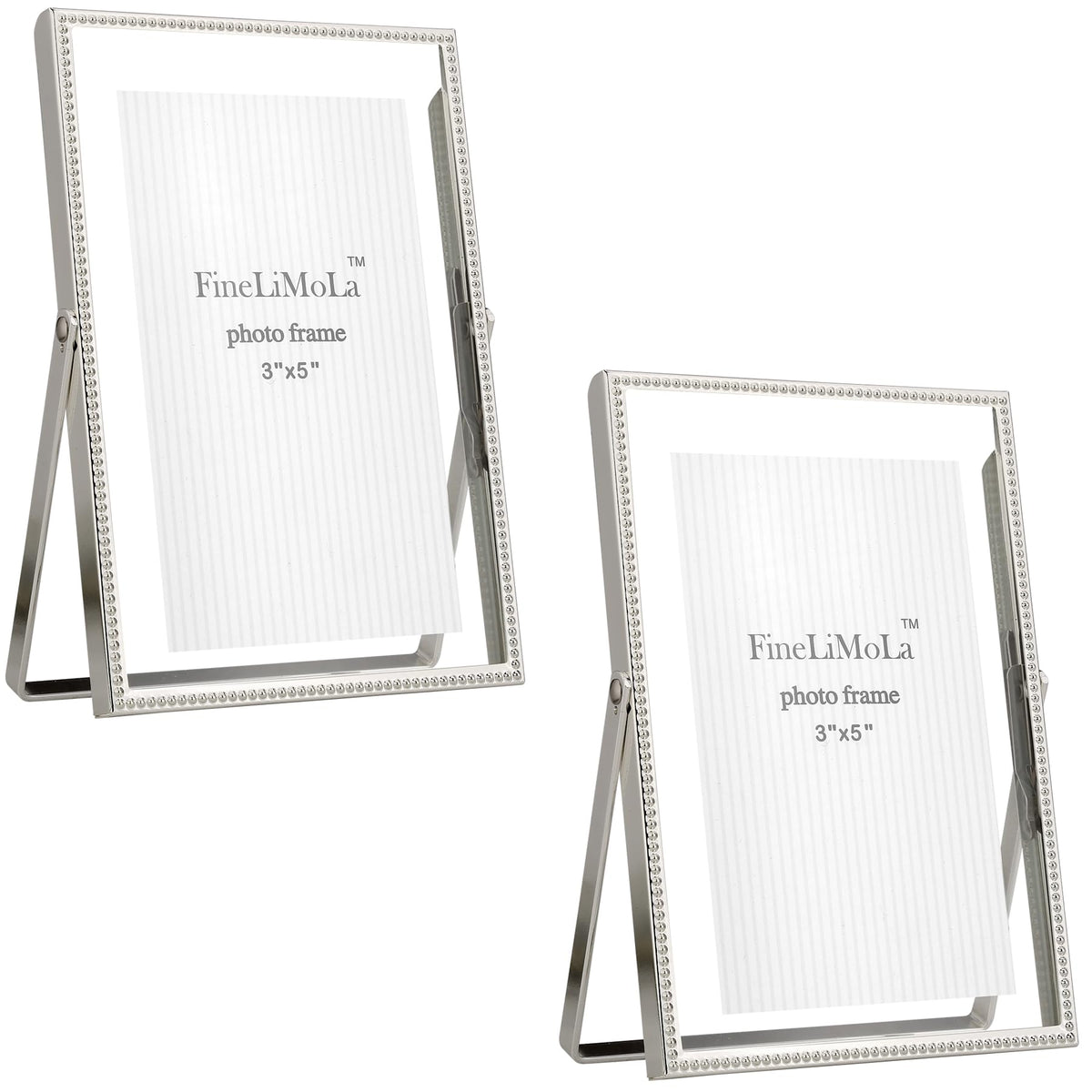 Gold 5x7'' Floating Picture Frames 2Pack,for Photo Sizes(3.5x5&4x6),Beaded Metal Edge,Adjustable Tabletop/Shelf Display for Wedding,Home & Office Decor