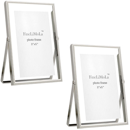 Gold 5x7'' Floating Picture Frames 2Pack,for Photo Sizes(3.5x5&4x6),Beaded Metal Edge,Adjustable Tabletop/Shelf Display for Wedding,Home & Office Decor