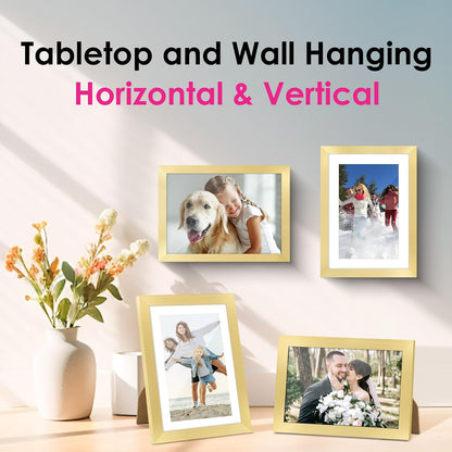 FIXSMITH 5x7 Picture Frame Bulk-4 Pack, Gold Picture Frames Collage Wall Decor, Wall & Tabletop Picture Frames, Photo Frame with HD Plexiglass, Display Pictures 4x6 with Mat or 5x7 Without Mat