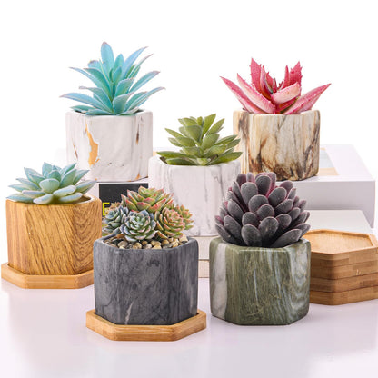 Ziliny Marbling Ceramic Flower Pot 3.35 Inch Succulent Small Plant Cactus Herbs Planter Ceramic Pot with Drainage Hole Matte Round Container(6 Pcs,Elegance Style)