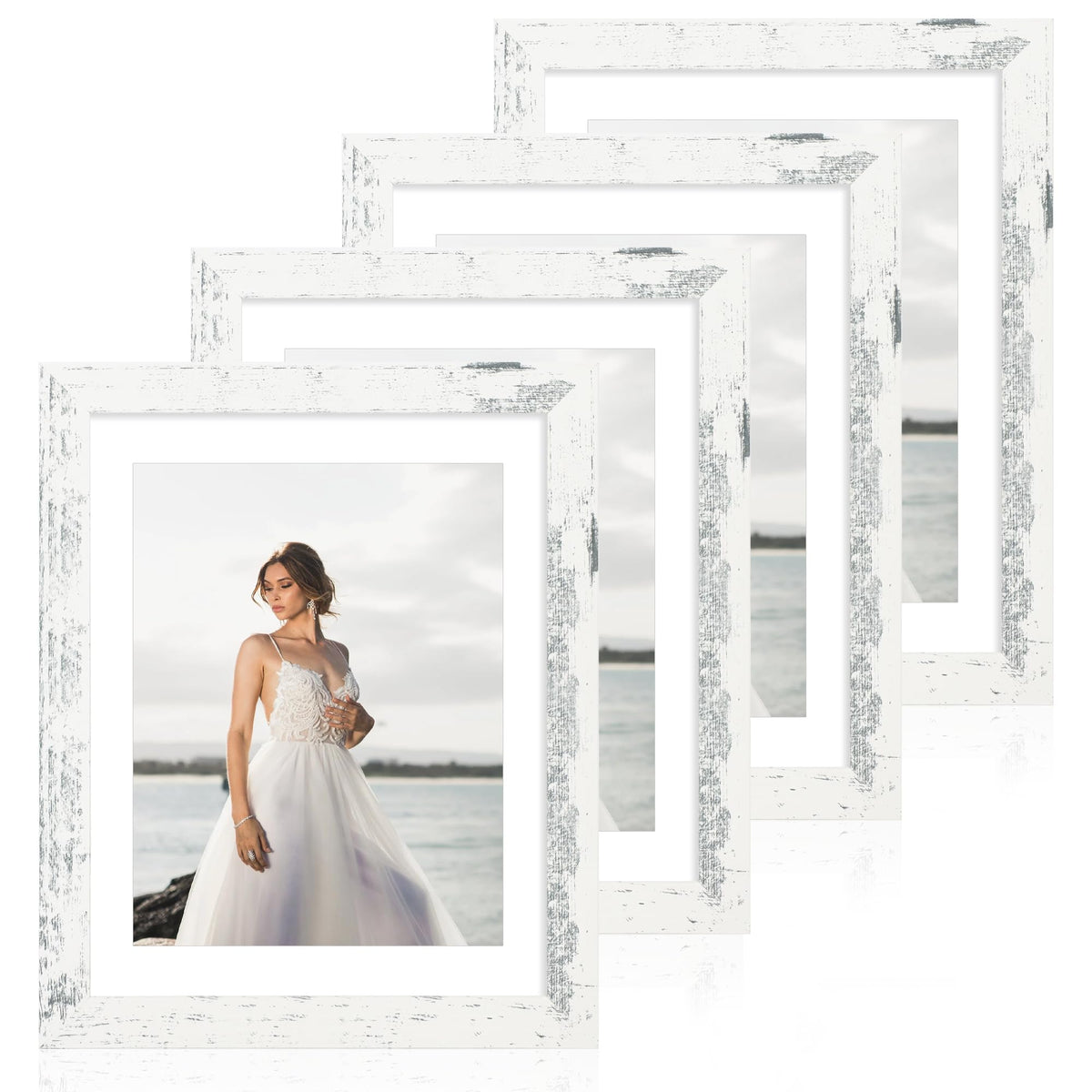 iRahmen 8x10 Picture Frame Set of 4, High Definition Real Glass Rustic Brown Frame, 8 x 10 Wood Photo Frames for Desktop Display and Wall Mounting