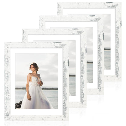 iRahmen 8x10 Picture Frame Set of 4, High Definition Real Glass Rustic Brown Frame, 8 x 10 Wood Photo Frames for Desktop Display and Wall Mounting